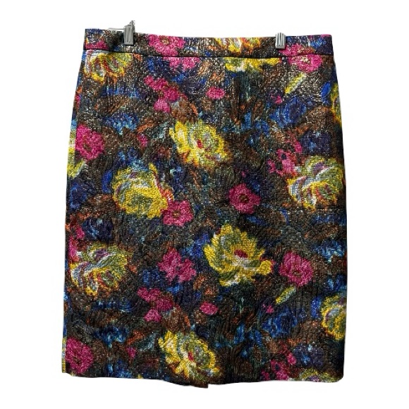 J.Crew Collection Floral Brocade Skirt Size 12 Pink Gold Blue Metallic
